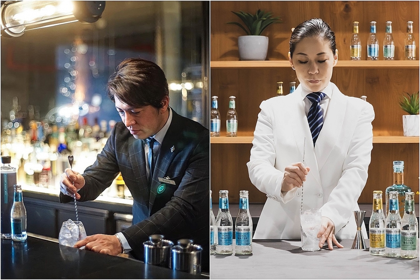 Fever-Tree Japan Senior Brand Ambassadorの深水稔大さん（左）と日高理恵さん（右）。